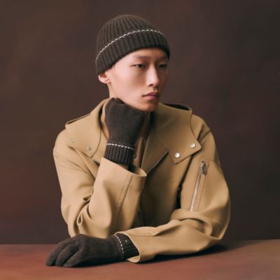 手袋 - メンズ カシミヤニットキャップ＆レザーグローブ | Hermès